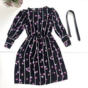 Vintage P.C.F. Petites Hal Ferman Black Floral Print Long Sleeves Sheer Dress